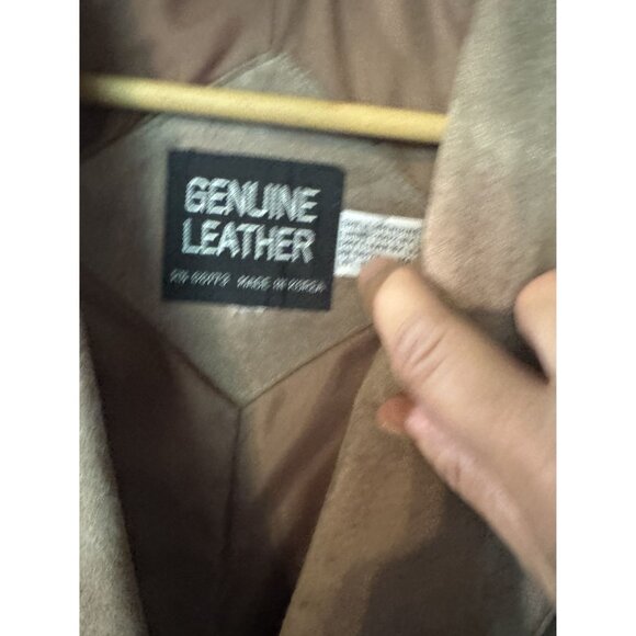 Vintage Womens Double-Breasted Genuine Leather Blazer Jacket Size XL Tan Made In - Picture 2 of 14